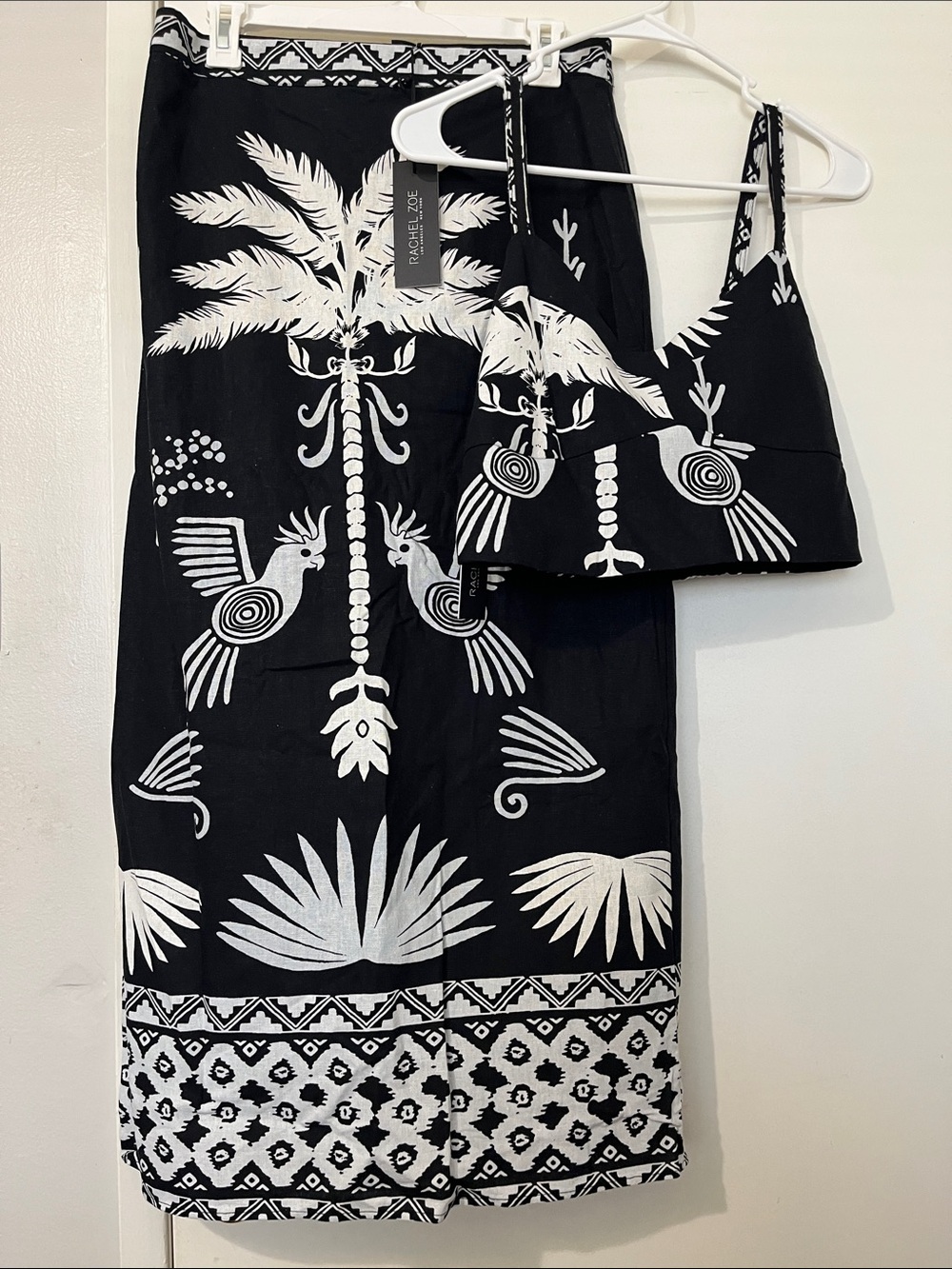 Rachel Zoe Black and White Tropical Linen blend Two-Piece Set